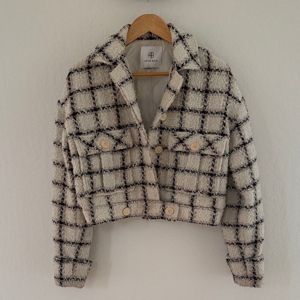 Anime Bing Tweed Plaid Crop Jacket XS - Picture 3 of 5